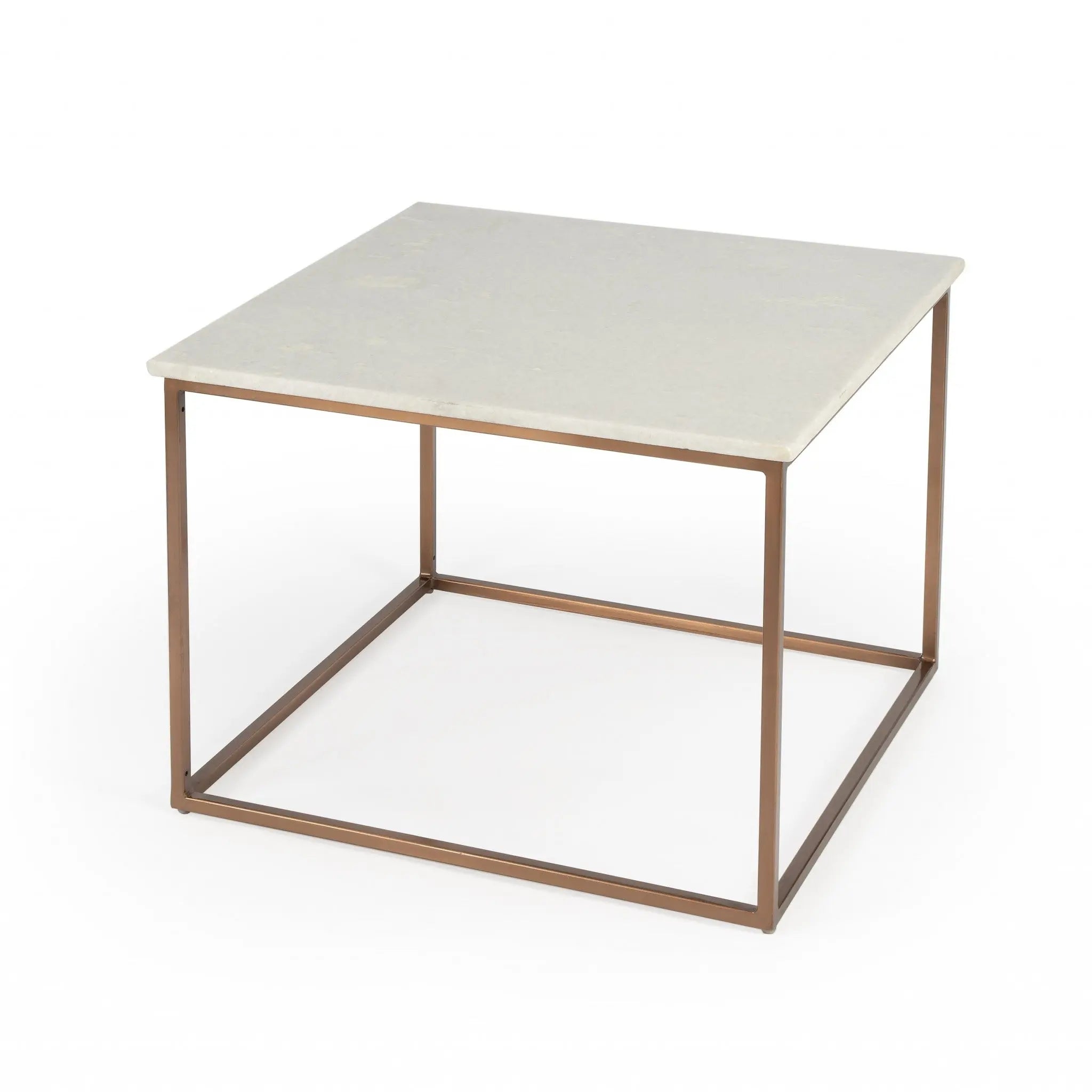 24" White and Copper Genuine Marble and Metal Square Coffee Table Homeroots Living Room