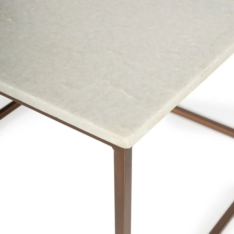 24" White and Copper Genuine Marble and Metal Square Coffee Table Homeroots Living Room