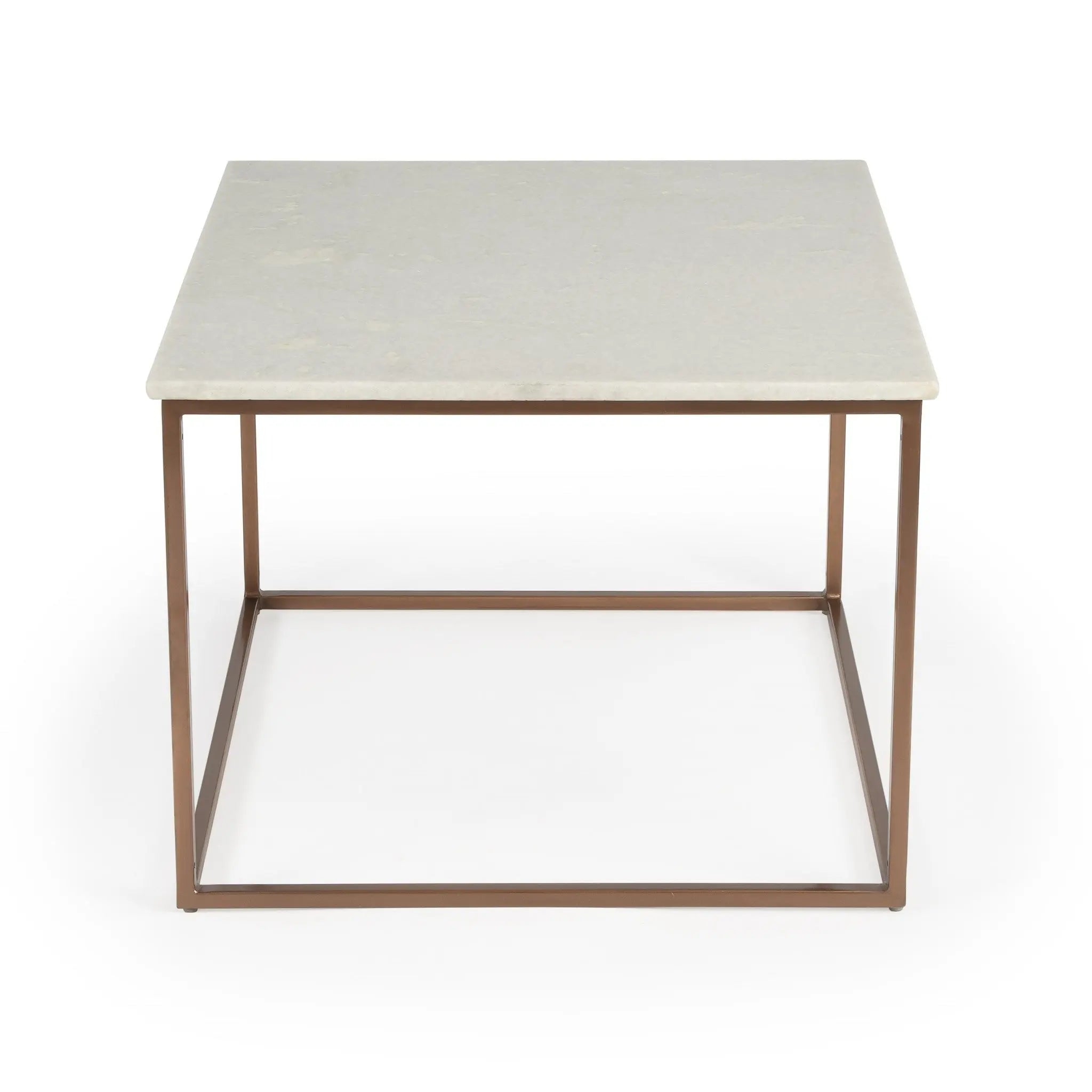 24" White and Copper Genuine Marble and Metal Square Coffee Table Homeroots Living Room