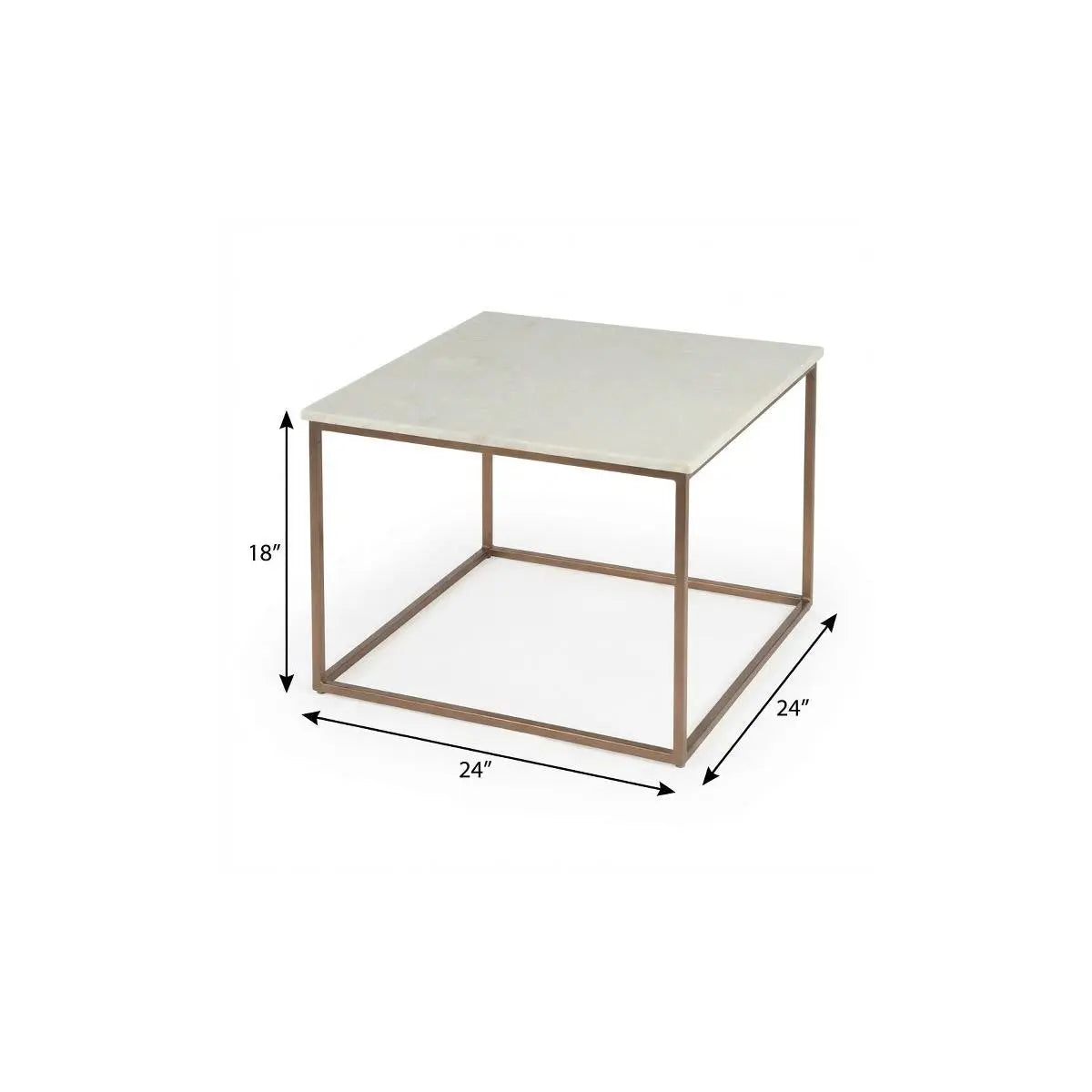 24" White and Copper Genuine Marble and Metal Square Coffee Table Homeroots Living Room