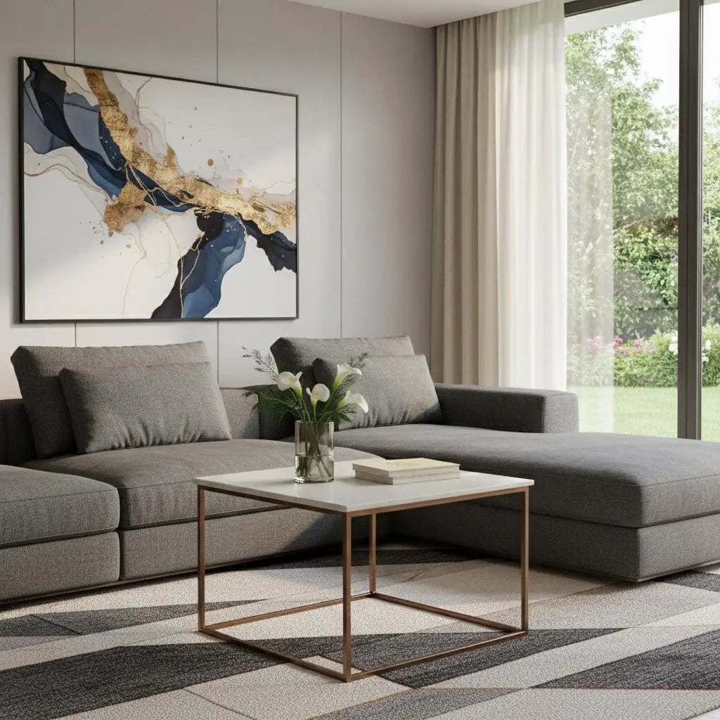 24" White and Copper Genuine Marble and Metal Square Coffee Table Homeroots Living Room