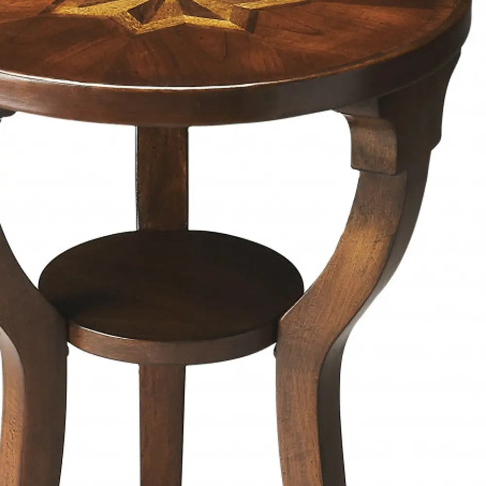 24" Wood Brown Wood And Solid Wood Round End Table With Shelf Homeroots Living Room