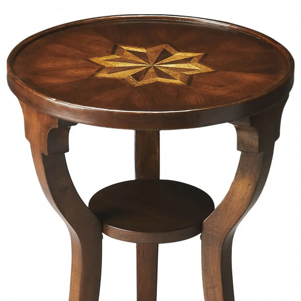 24" Wood Brown Wood And Solid Wood Round End Table With Shelf Homeroots Living Room