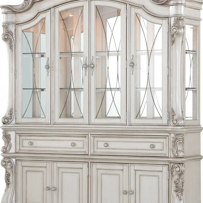 24" X 75" X 106" Antique White Wood Glass Mirror Hutch  Buffet Homeroots Kitchen & Dining