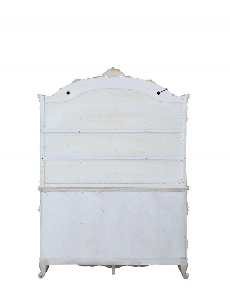 24" X 75" X 106" Antique White Wood Glass Mirror Hutch  Buffet Homeroots Kitchen & Dining