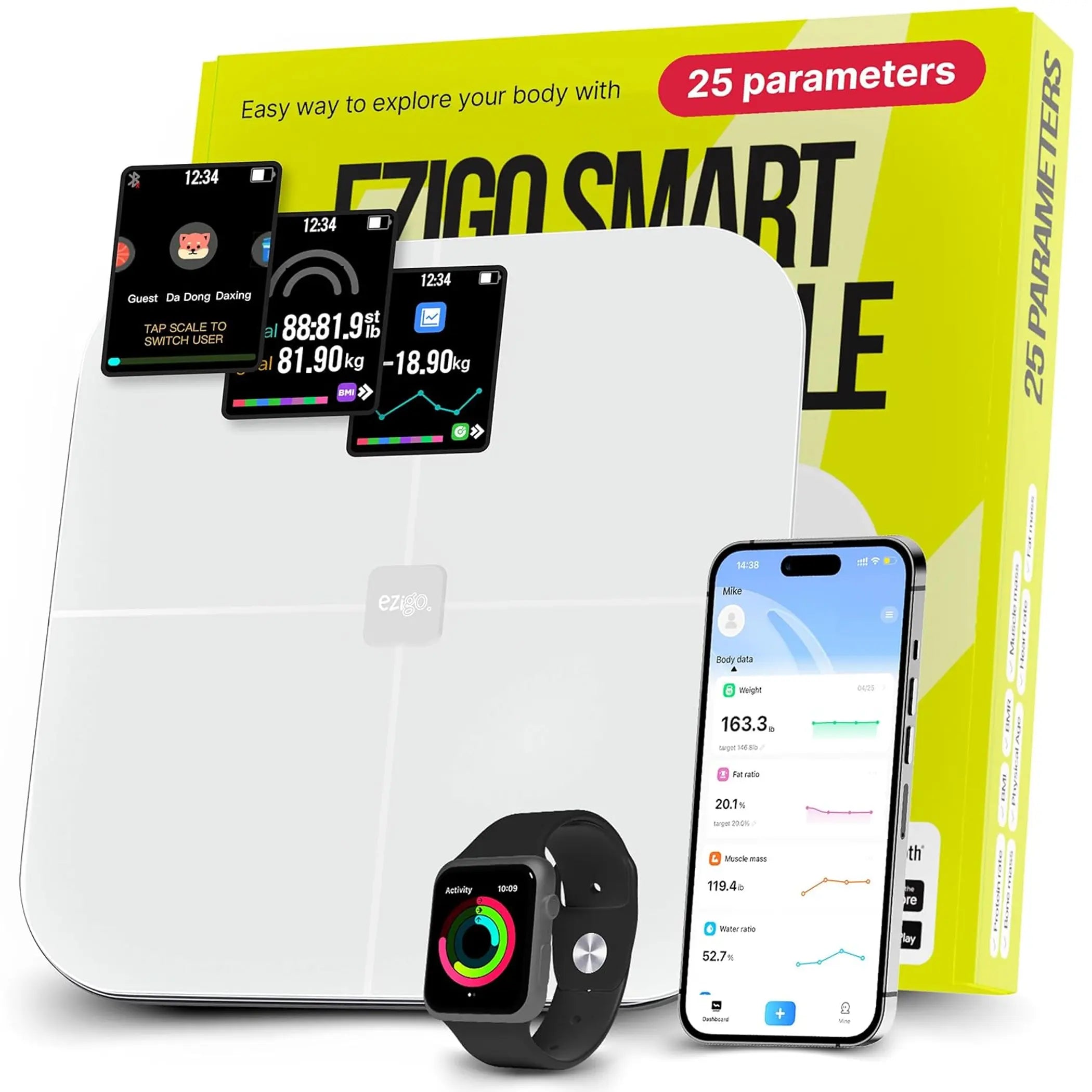 25 Metrics EziGo White Digital Bathroom Smart Scale with BMI EziGo