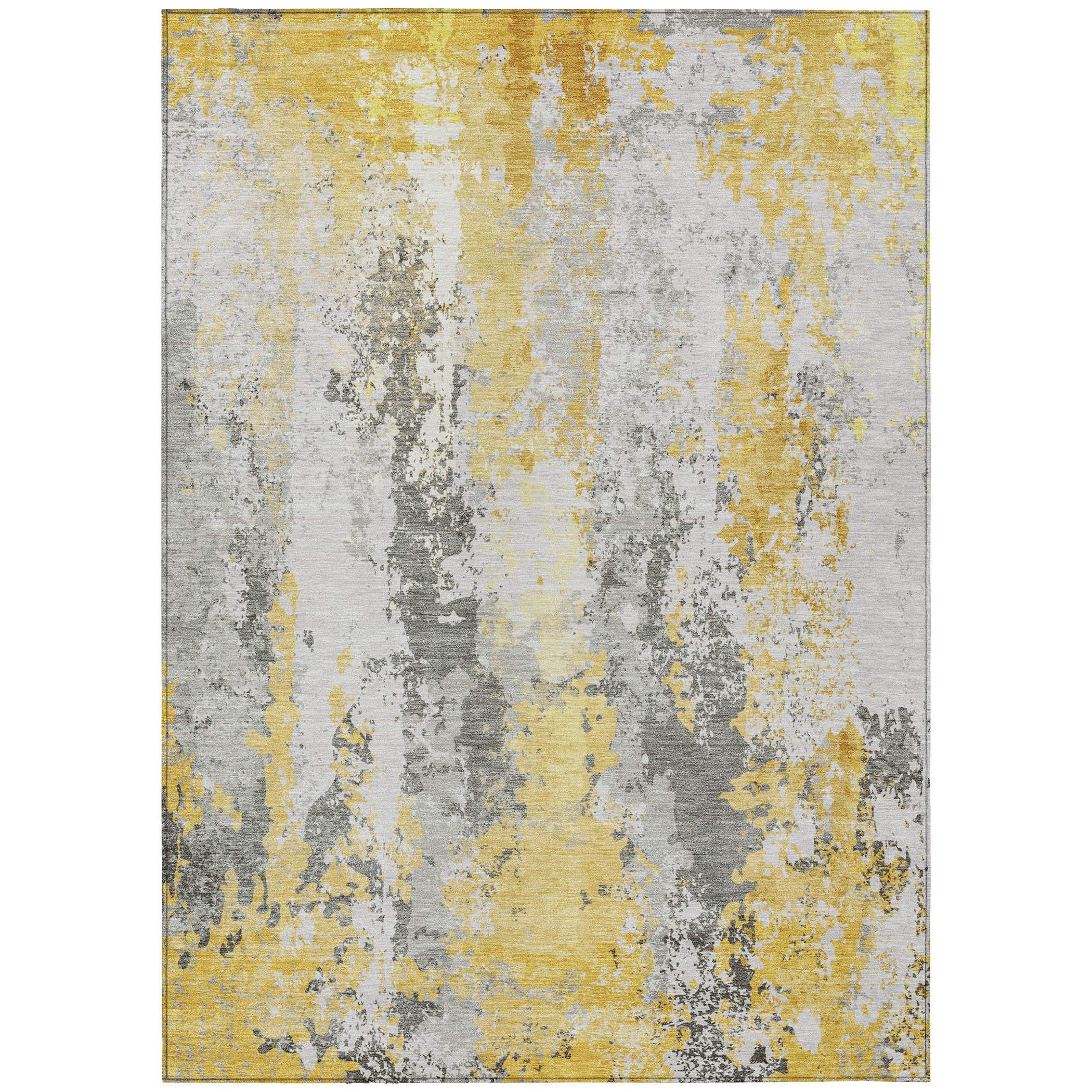 5' X 8' Yellow And Ivory Abstract Washable Indoor Outdoor Area Rug - GreatEagleInc