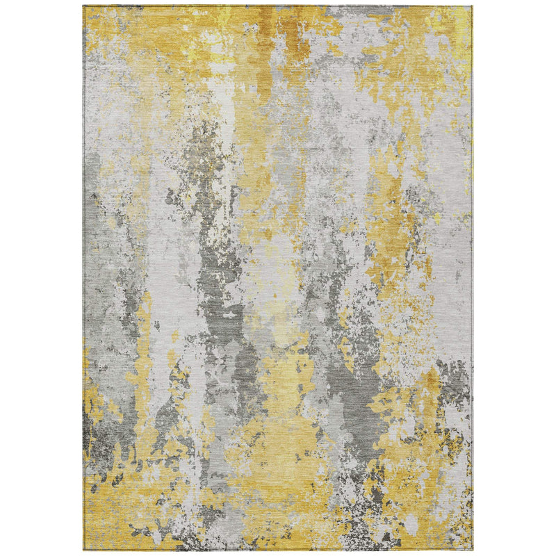 5' X 8' Yellow And Ivory Abstract Washable Indoor Outdoor Area Rug - GreatEagleInc