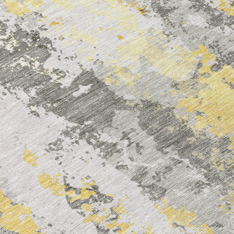 5' X 8' Yellow And Ivory Abstract Washable Indoor Outdoor Area Rug - GreatEagleInc