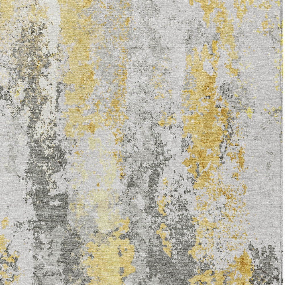 5' X 8' Yellow And Ivory Abstract Washable Indoor Outdoor Area Rug - GreatEagleInc