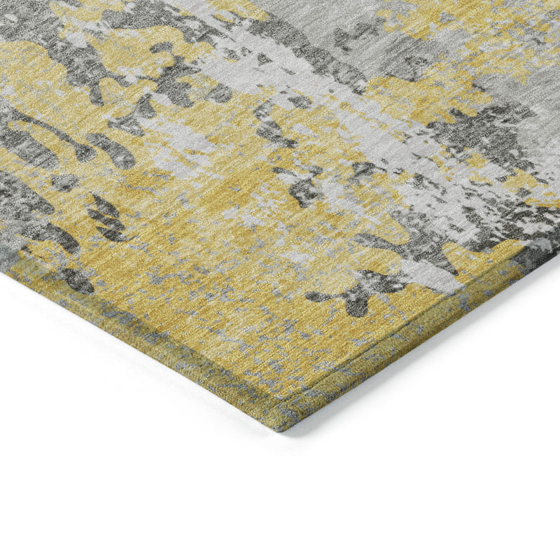 5' X 8' Yellow And Ivory Abstract Washable Indoor Outdoor Area Rug - GreatEagleInc