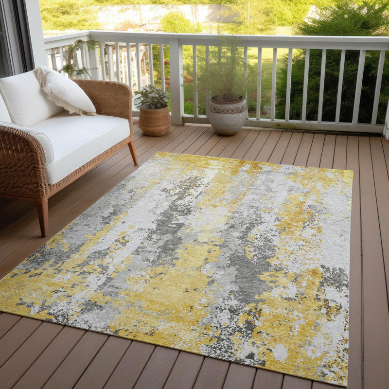5' X 8' Yellow And Ivory Abstract Washable Indoor Outdoor Area Rug - GreatEagleInc