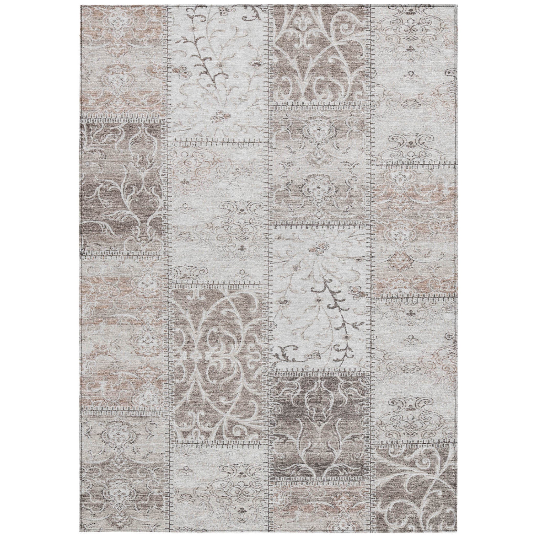 10' X 14' Taupe and Ivory Patchwork Washable Non Skid Indoor Outdoor Area Rug - GreatEagleInc