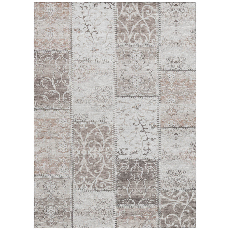 10' X 14' Taupe and Ivory Patchwork Washable Non Skid Indoor Outdoor Area Rug - GreatEagleInc