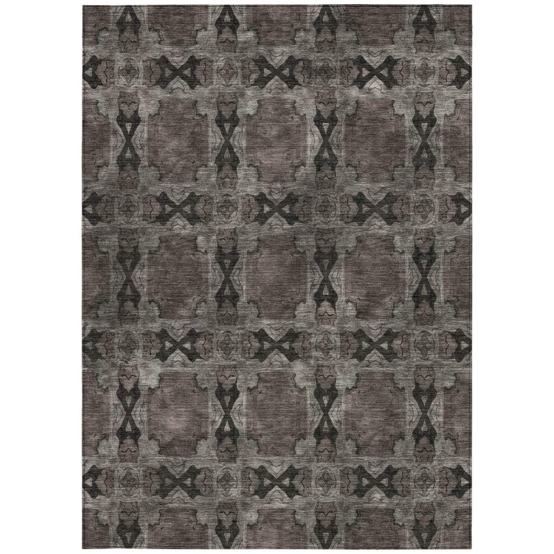 9' X 12' Gray and Black Floral Medallion Washable Non Skid Indoor Outdoor Area Rug - GreatEagleInc
