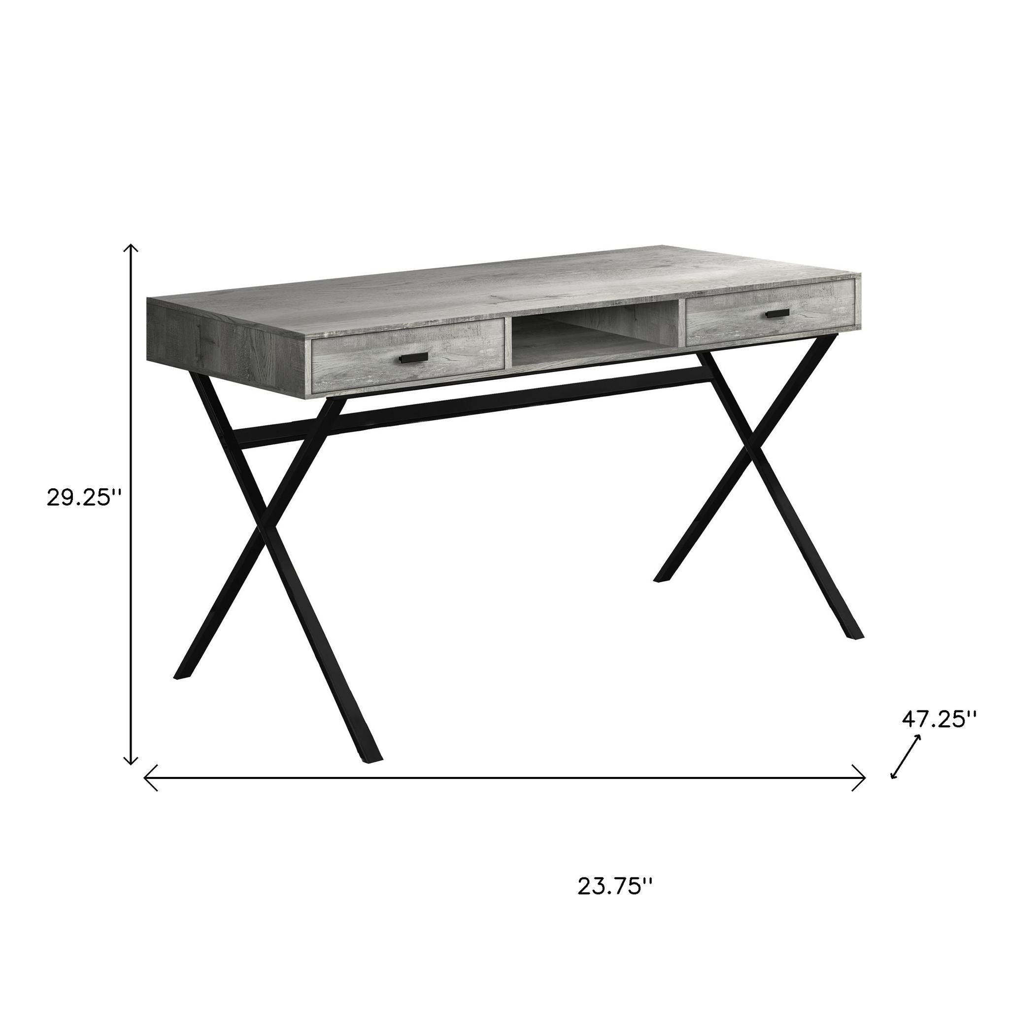 24" Gray and Black Computer Desk With Two Drawers - GreatEagleInc