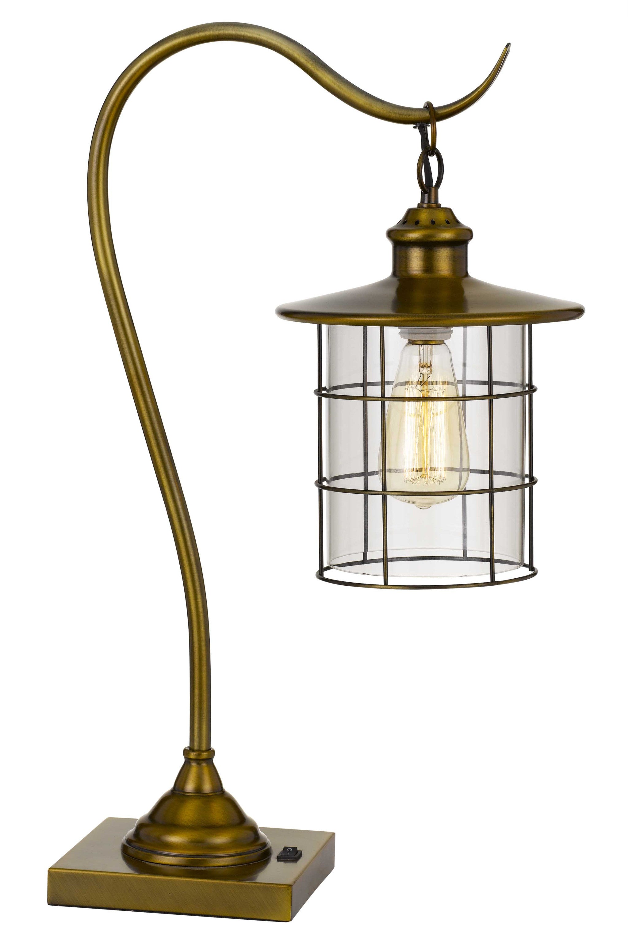 25" Antiqued Brass Metal Lantern Desk Lamp With Antiqued Brass Drum Shade - GreatEagleInc