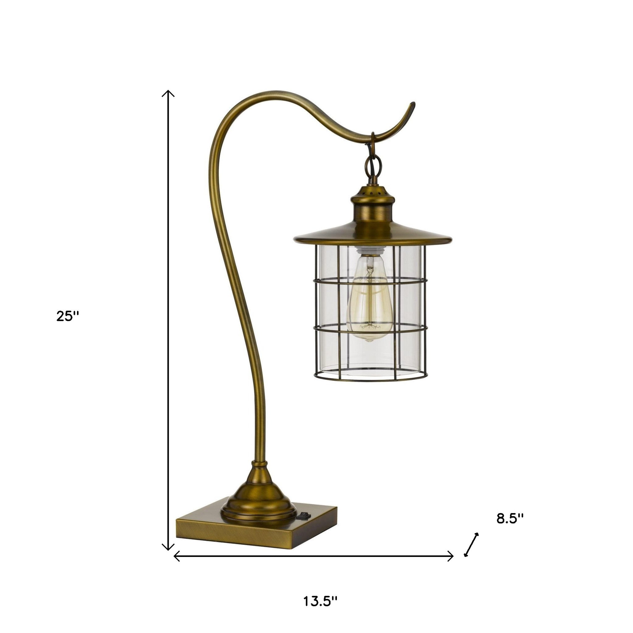 25" Antiqued Brass Metal Lantern Desk Lamp With Antiqued Brass Drum Shade - GreatEagleInc