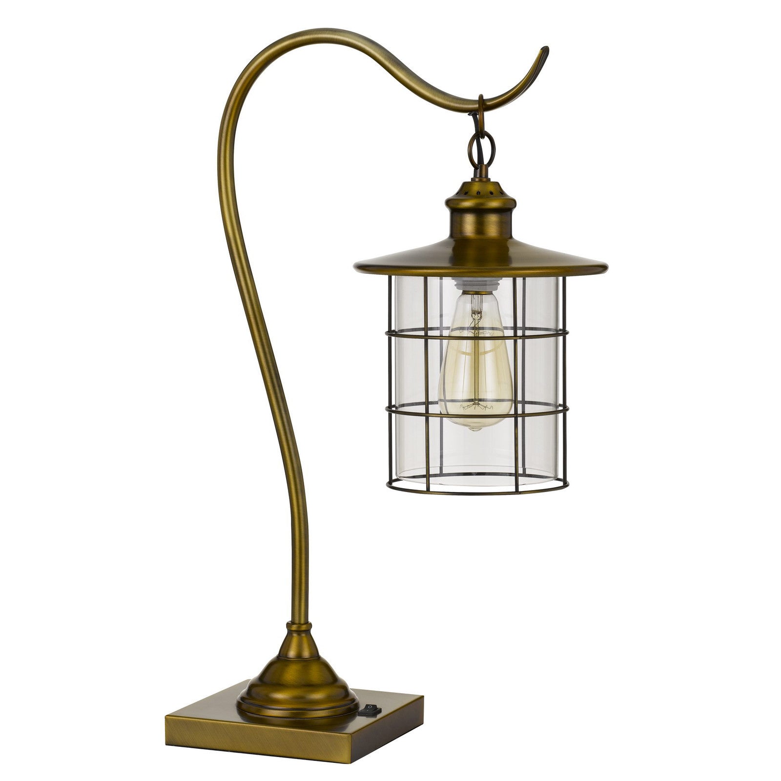 25" Antiqued Brass Metal Lantern Desk Lamp With Antiqued Brass Drum Shade - GreatEagleInc