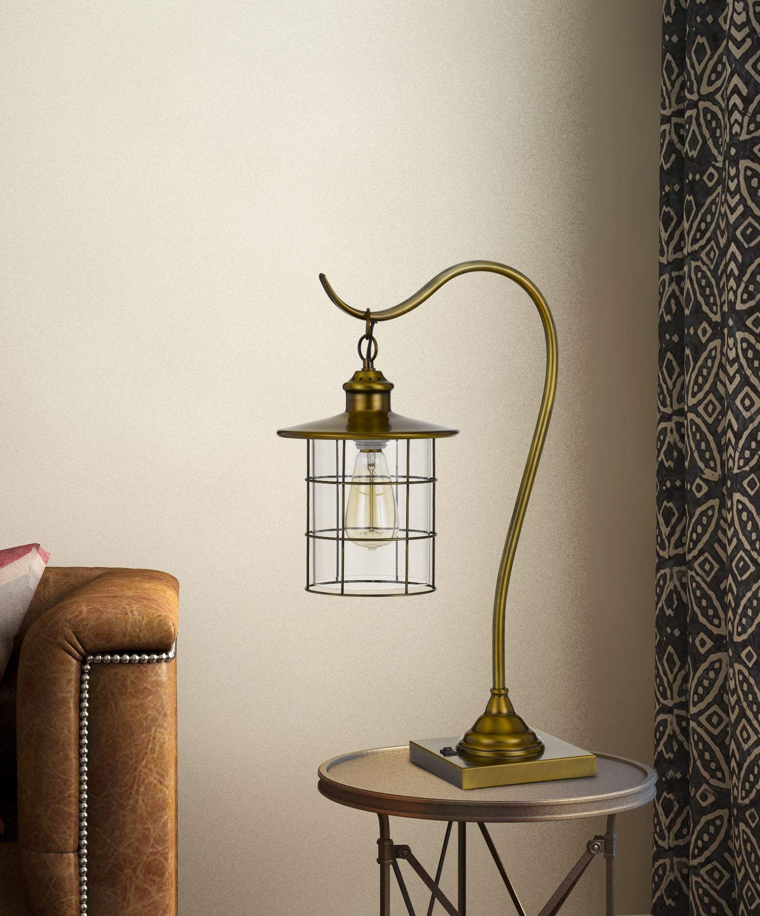 25" Antiqued Brass Metal Lantern Desk Lamp With Antiqued Brass Drum Shade - GreatEagleInc