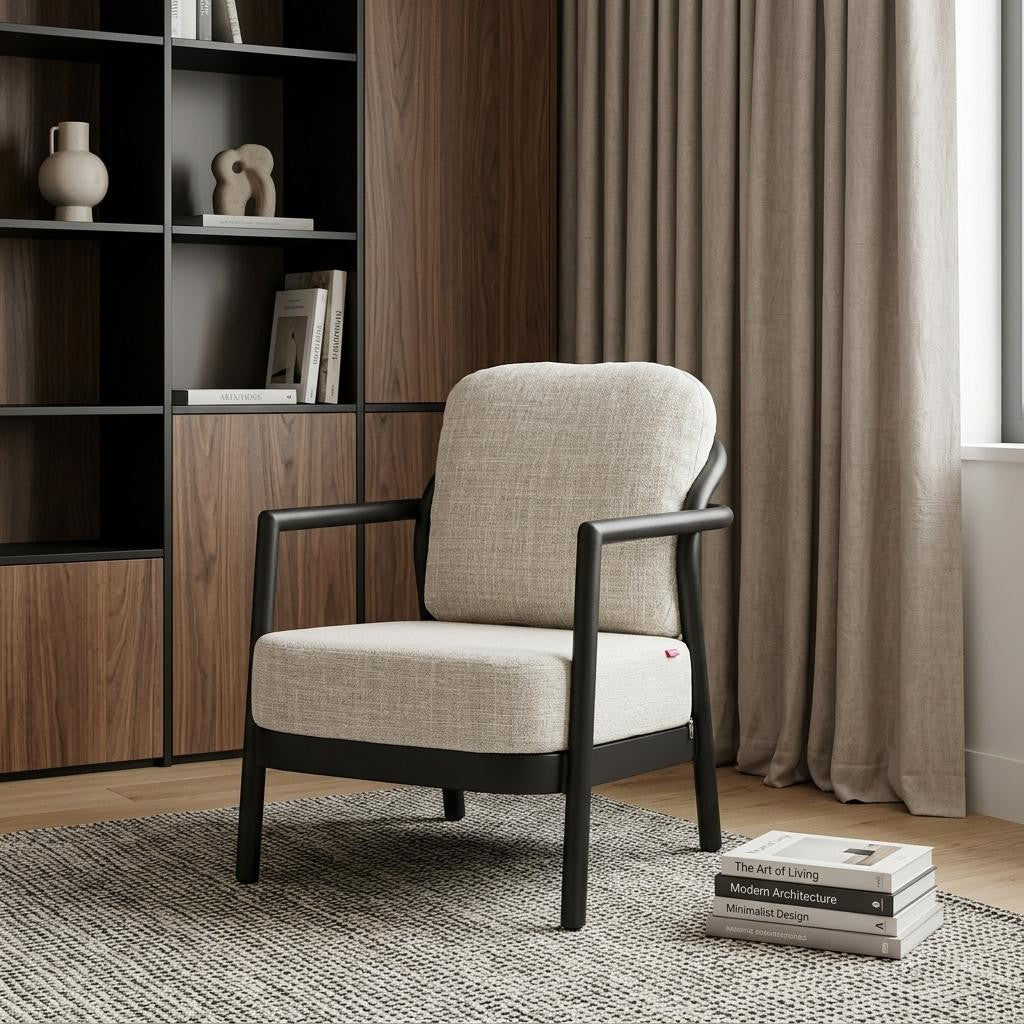 25" Beige and Black Fabric Arm Chair Homeroots Living Room