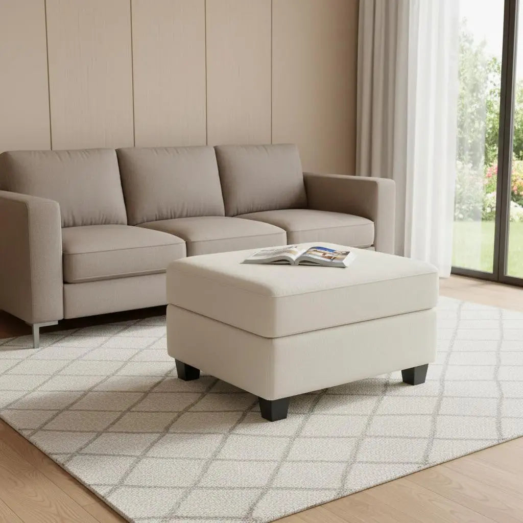 25" Beige and Black Velvet Storage Ottoman Homeroots Living Room