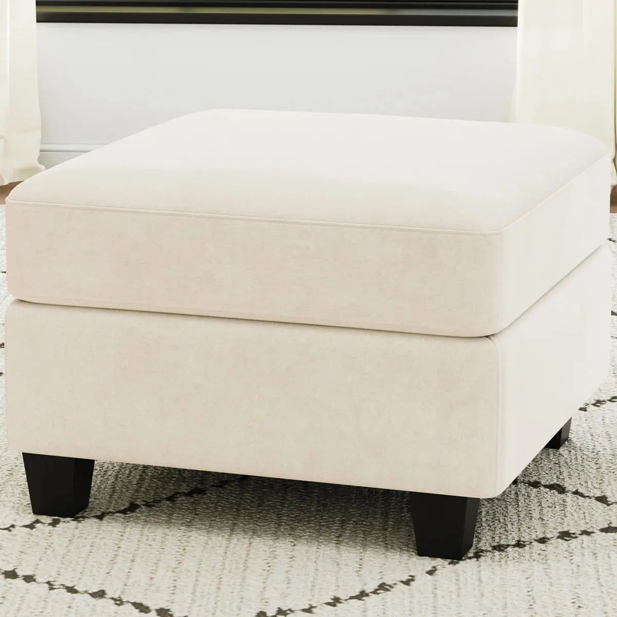 25" Beige and Black Velvet Storage Ottoman Homeroots Living Room