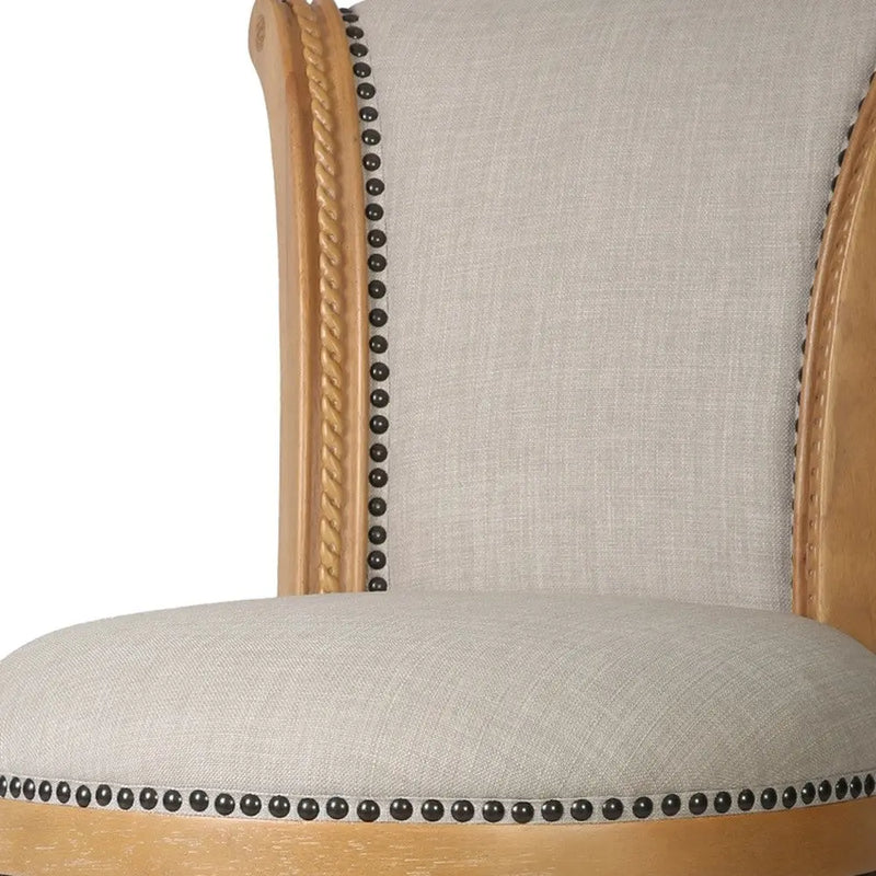 25" Beige and Natural Fabric and Solid Wood Counter Height Swivel Bar Chair Homeroots Living Room