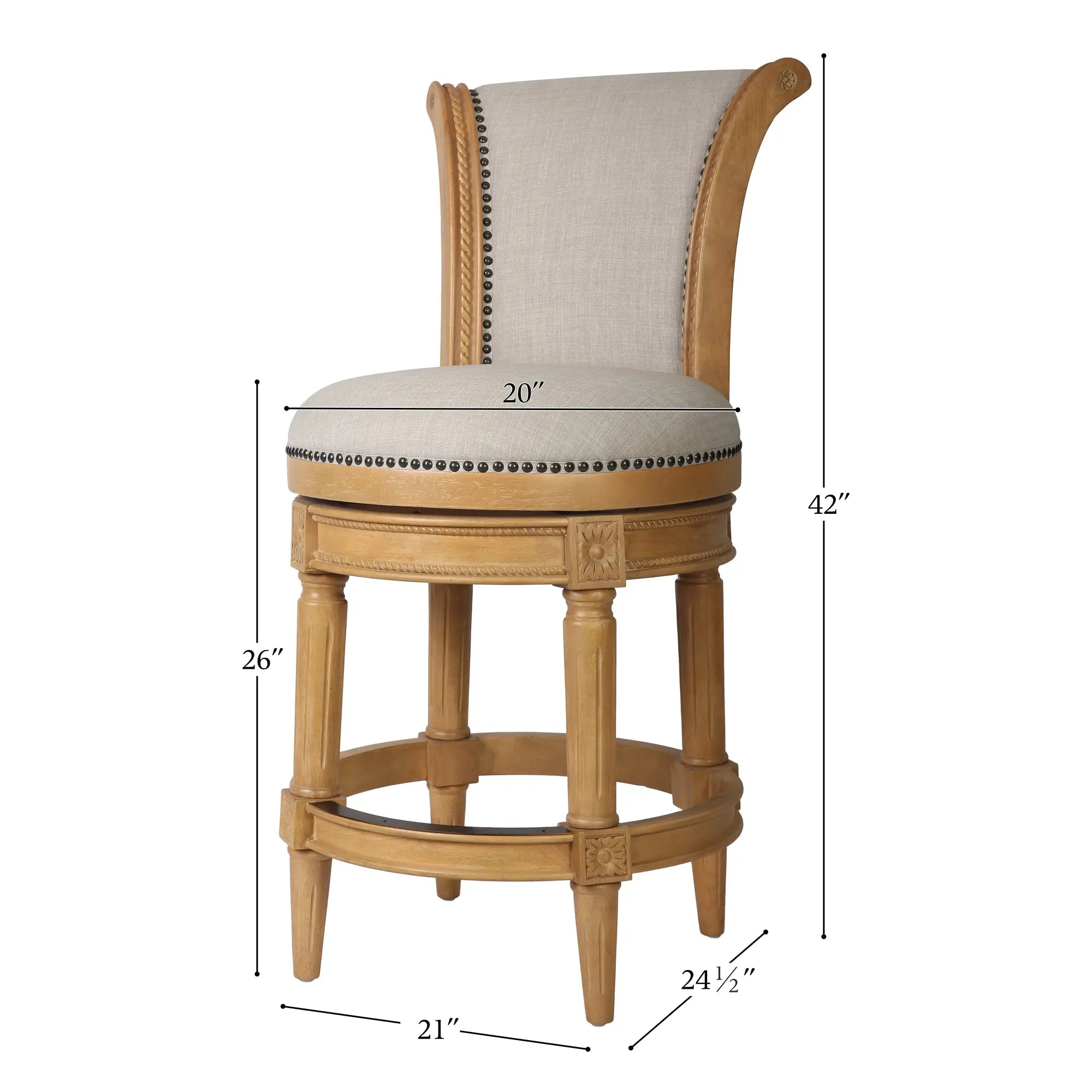 25" Beige and Natural Fabric and Solid Wood Counter Height Swivel Bar Chair Homeroots Living Room