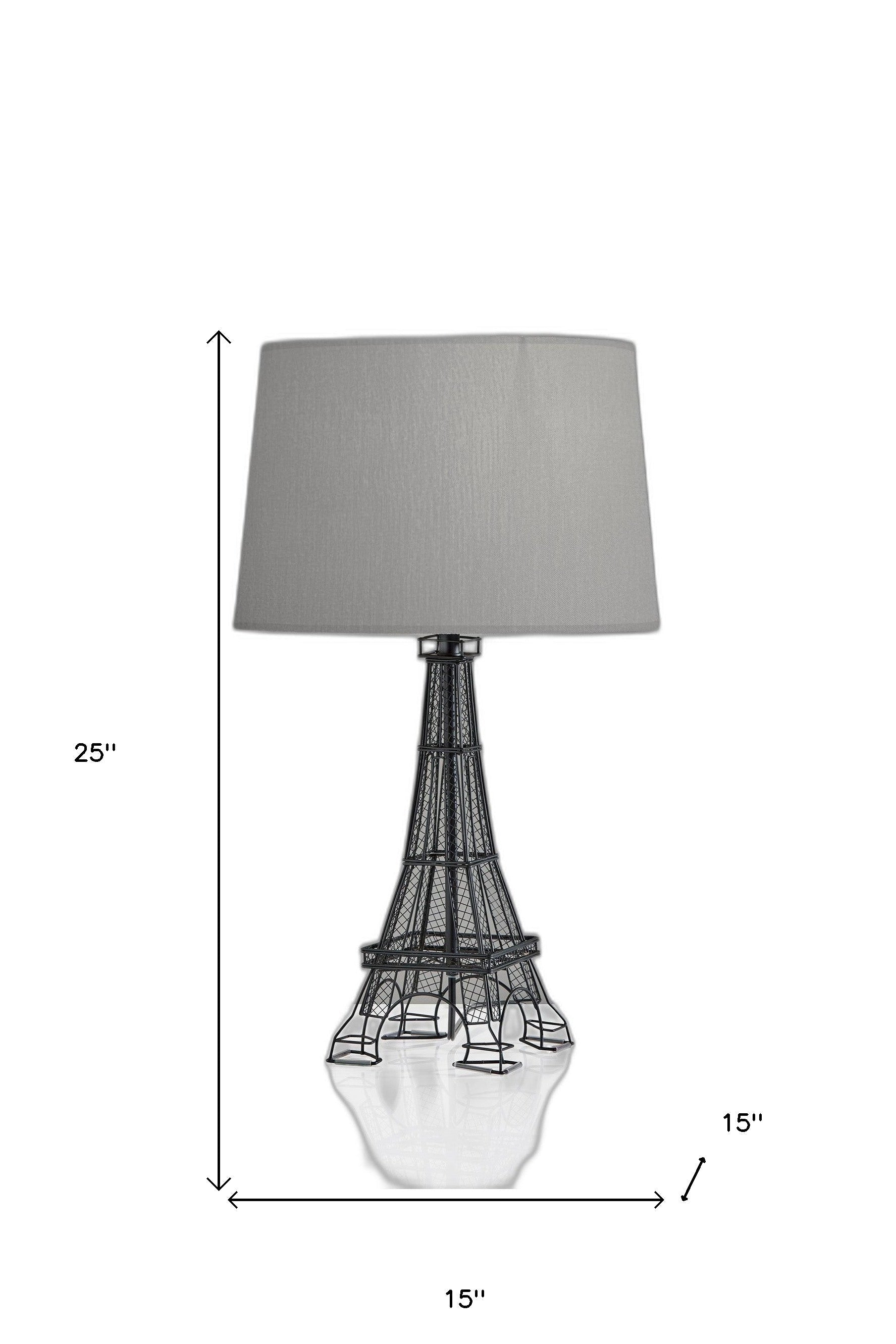25" Black Acrylic Paris Desk Table Lamp With Gray Drum Shade - GreatEagleInc