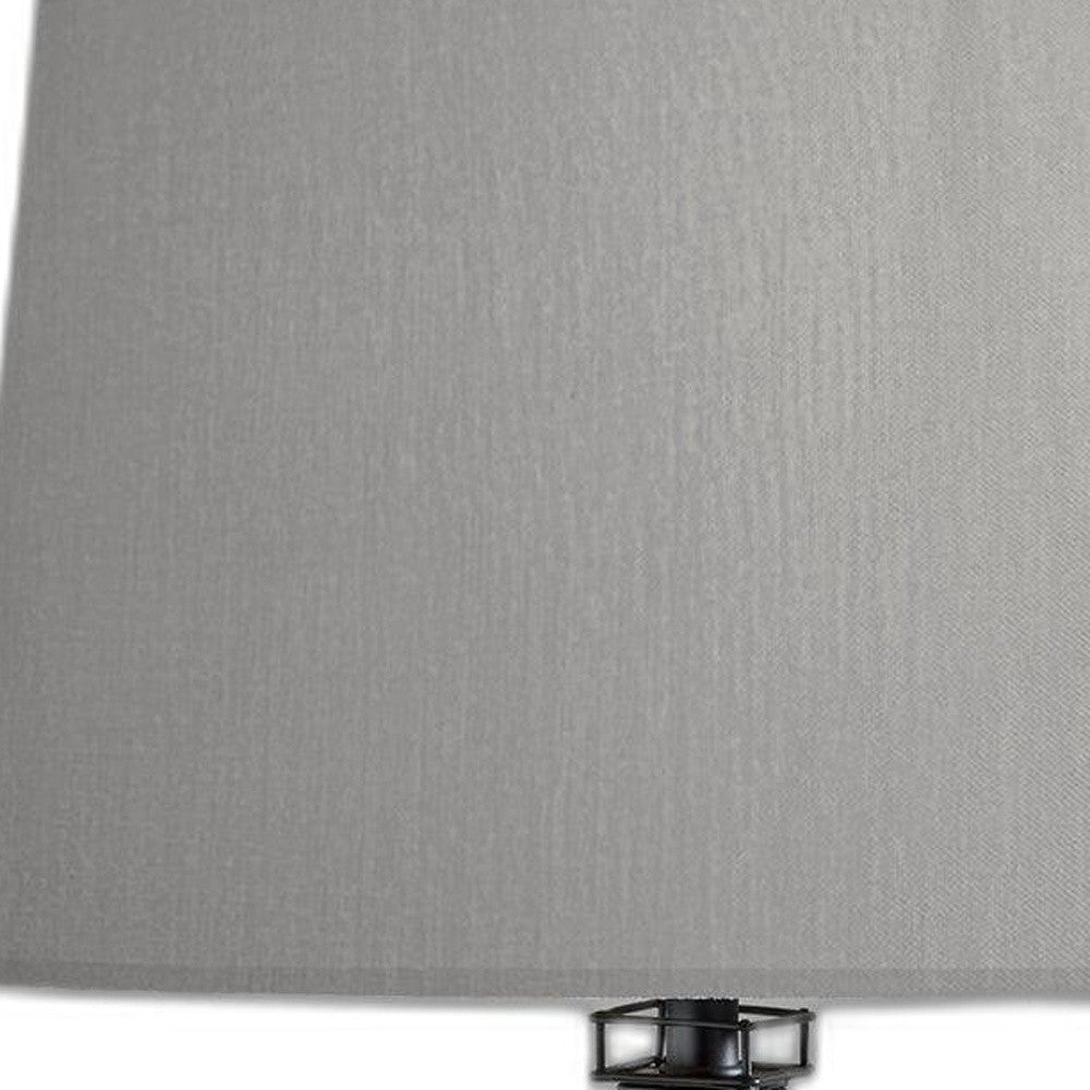25" Black Acrylic Paris Desk Table Lamp With Gray Drum Shade - GreatEagleInc