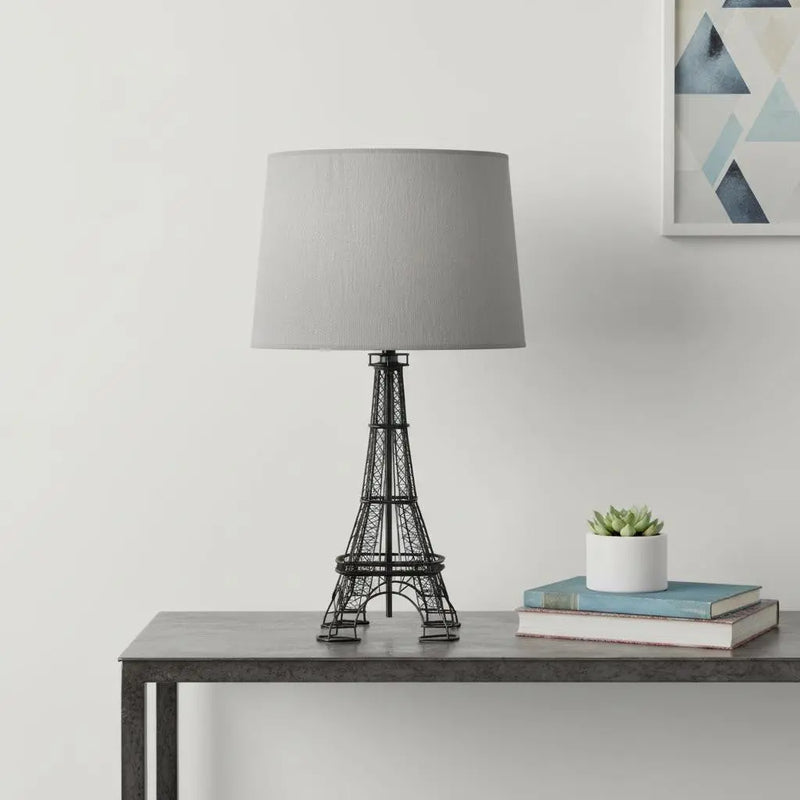 25" Black Acrylic Paris Desk Table Lamp With Gray Drum Shade - GreatEagleInc