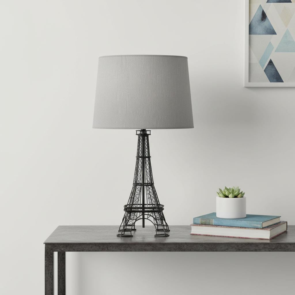 25" Black Acrylic Paris Desk Table Lamp With Gray Drum Shade - GreatEagleInc