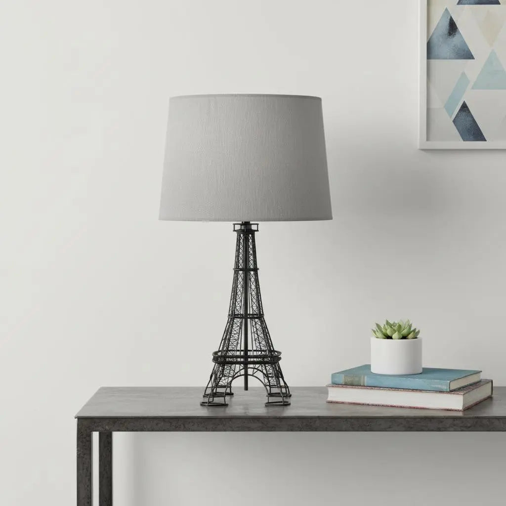 25" Black Acrylic Paris Desk Table Lamp With Gray Drum Shade - GreatEagleInc