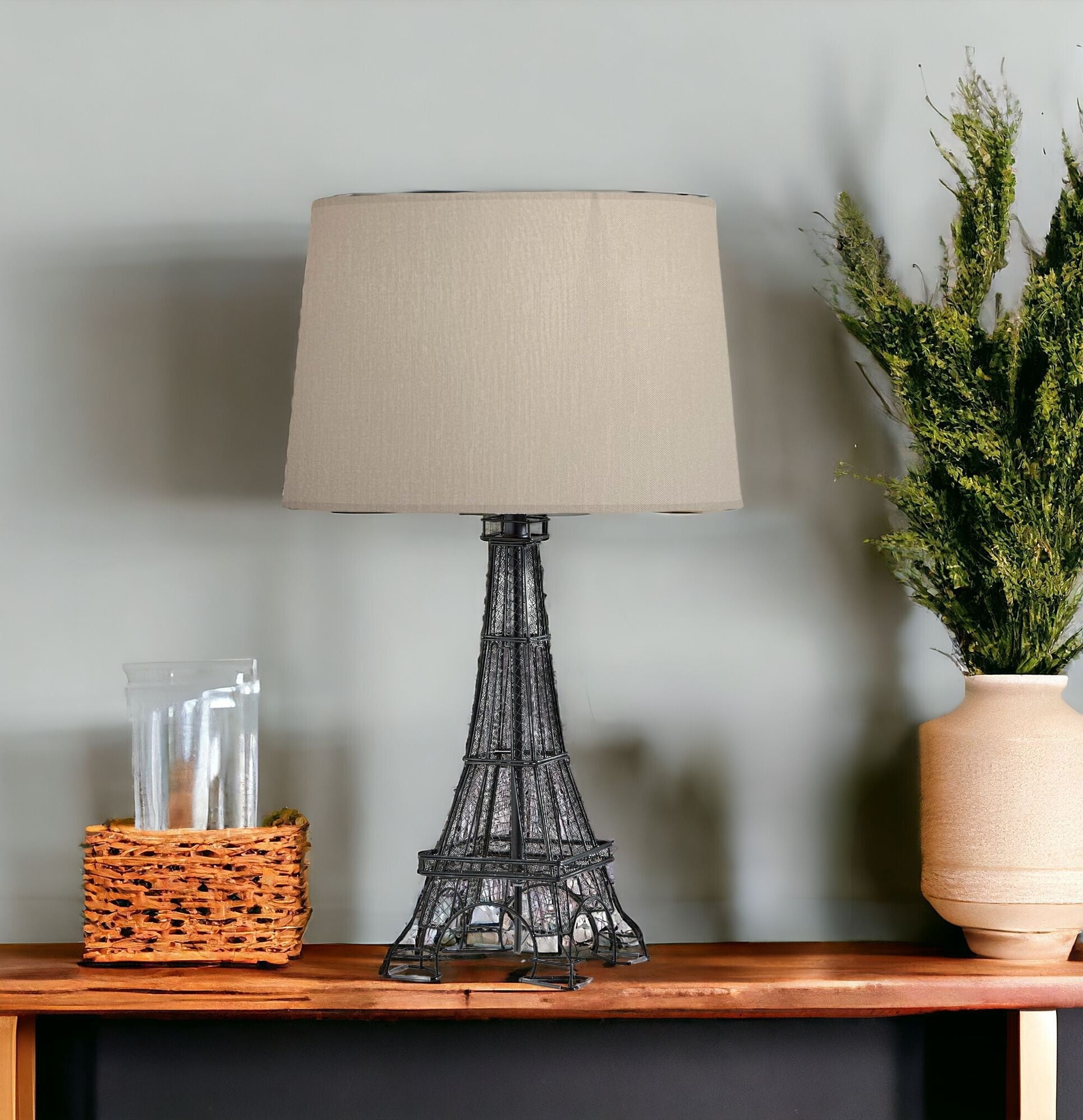 25" Black Acrylic Paris Desk Table Lamp With White Drum Shade - GreatEagleInc