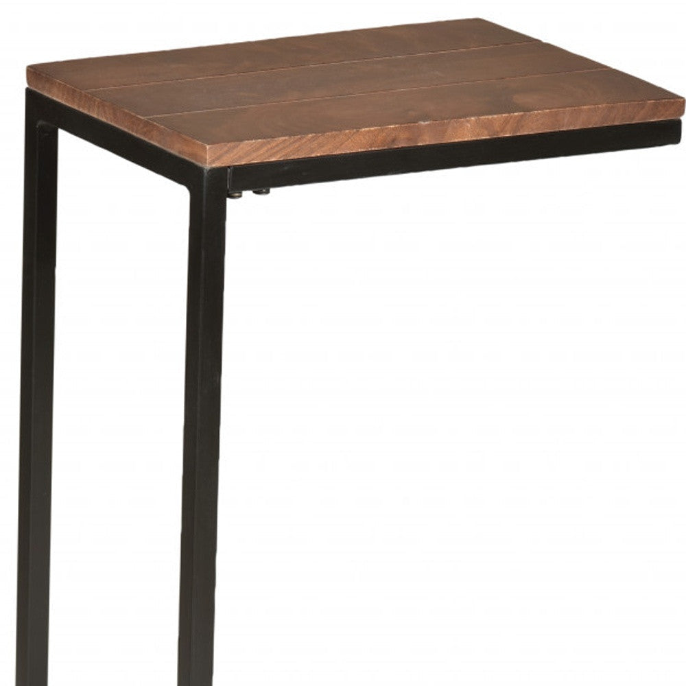 25" Black And Chestnut Solid Wood Rectangular End Table Homeroots Living Room