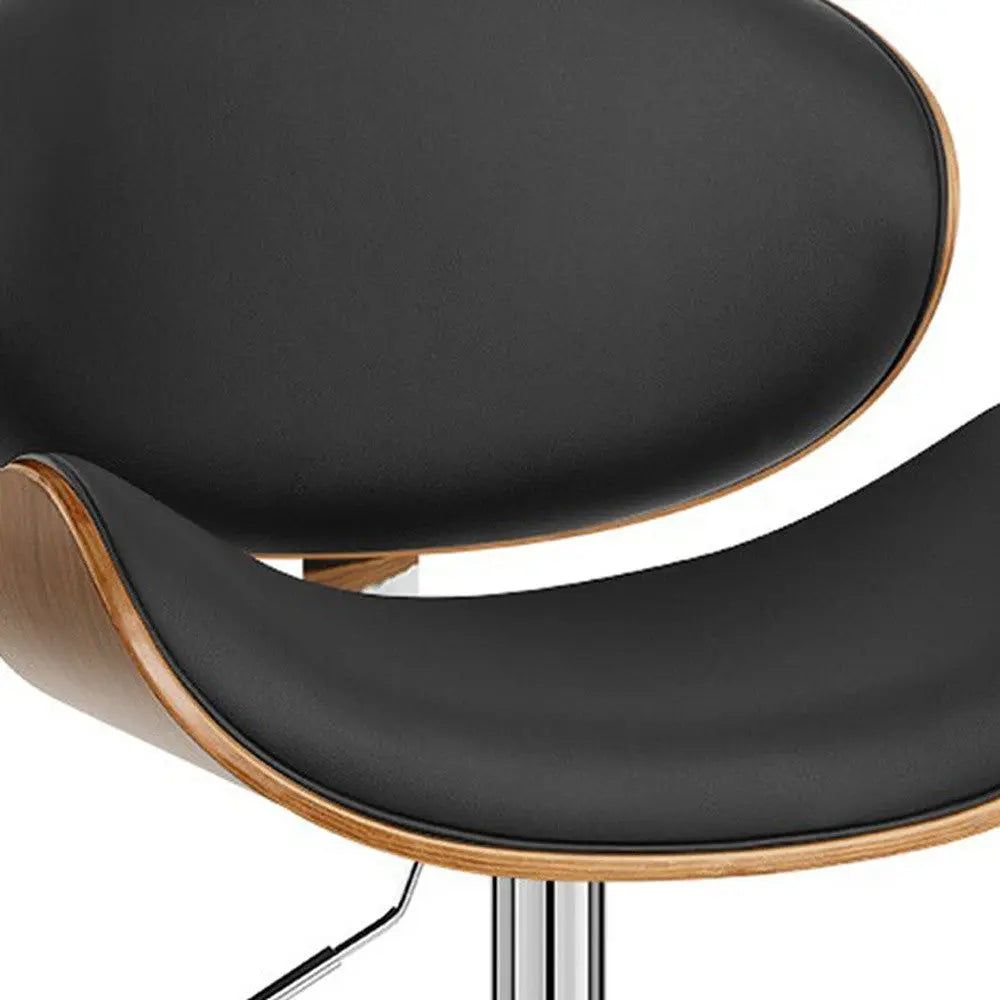 25" Black And Silver Faux Leather And Solid Wood Swivel Low Back Adjustable Height Bar Chair - GreatEagleInc