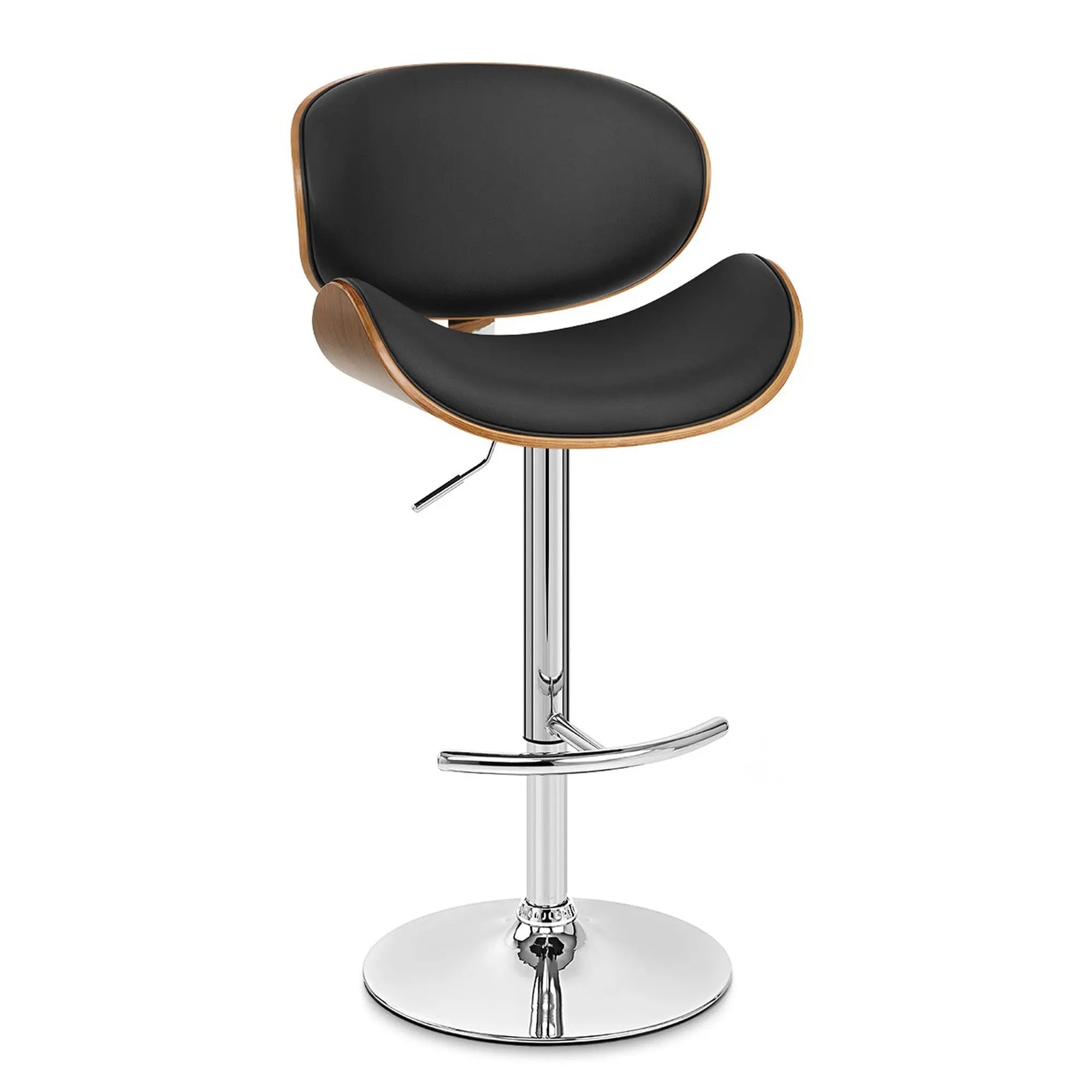 25" Black And Silver Faux Leather And Solid Wood Swivel Low Back Adjustable Height Bar Chair - GreatEagleInc