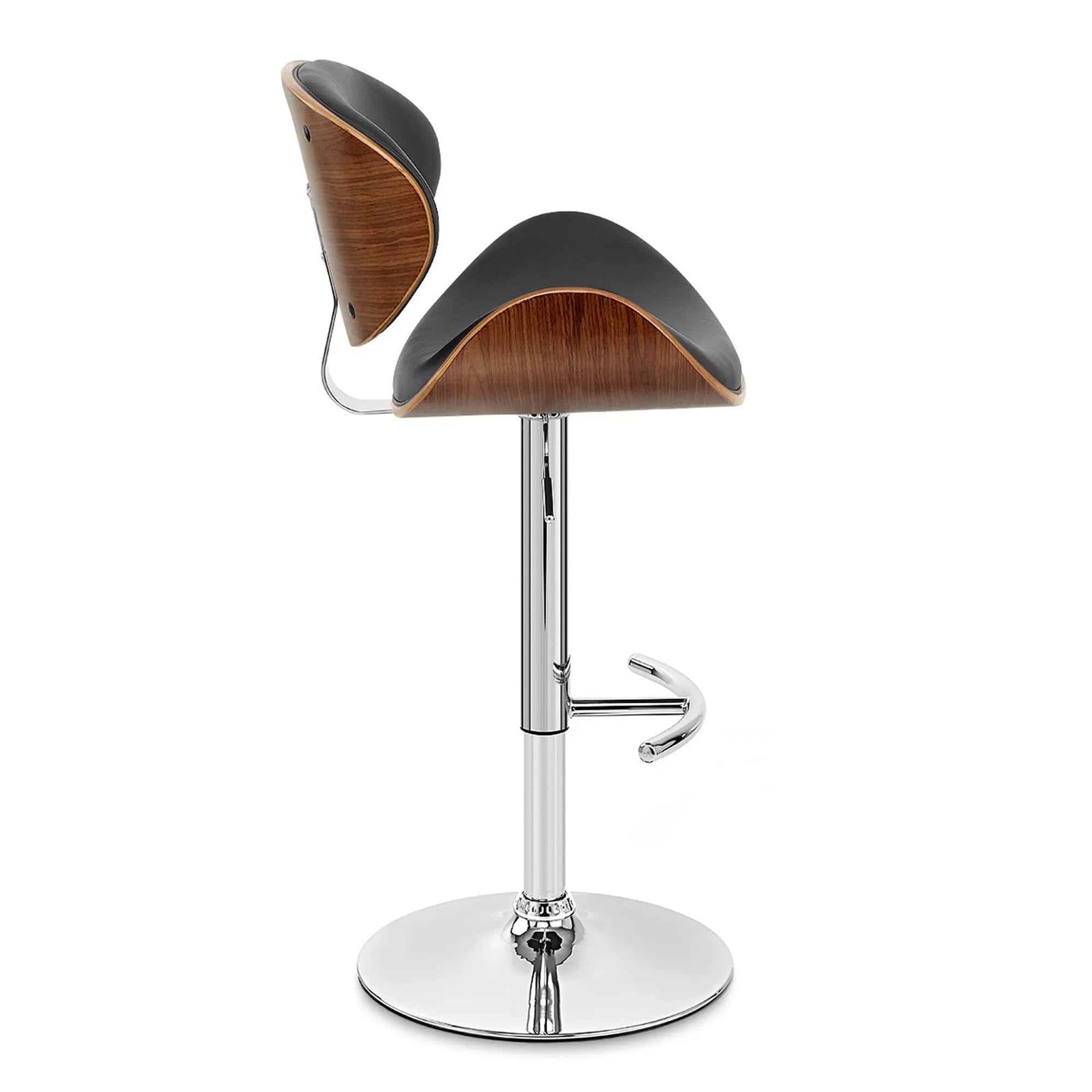25" Black And Silver Faux Leather And Solid Wood Swivel Low Back Adjustable Height Bar Chair - GreatEagleInc