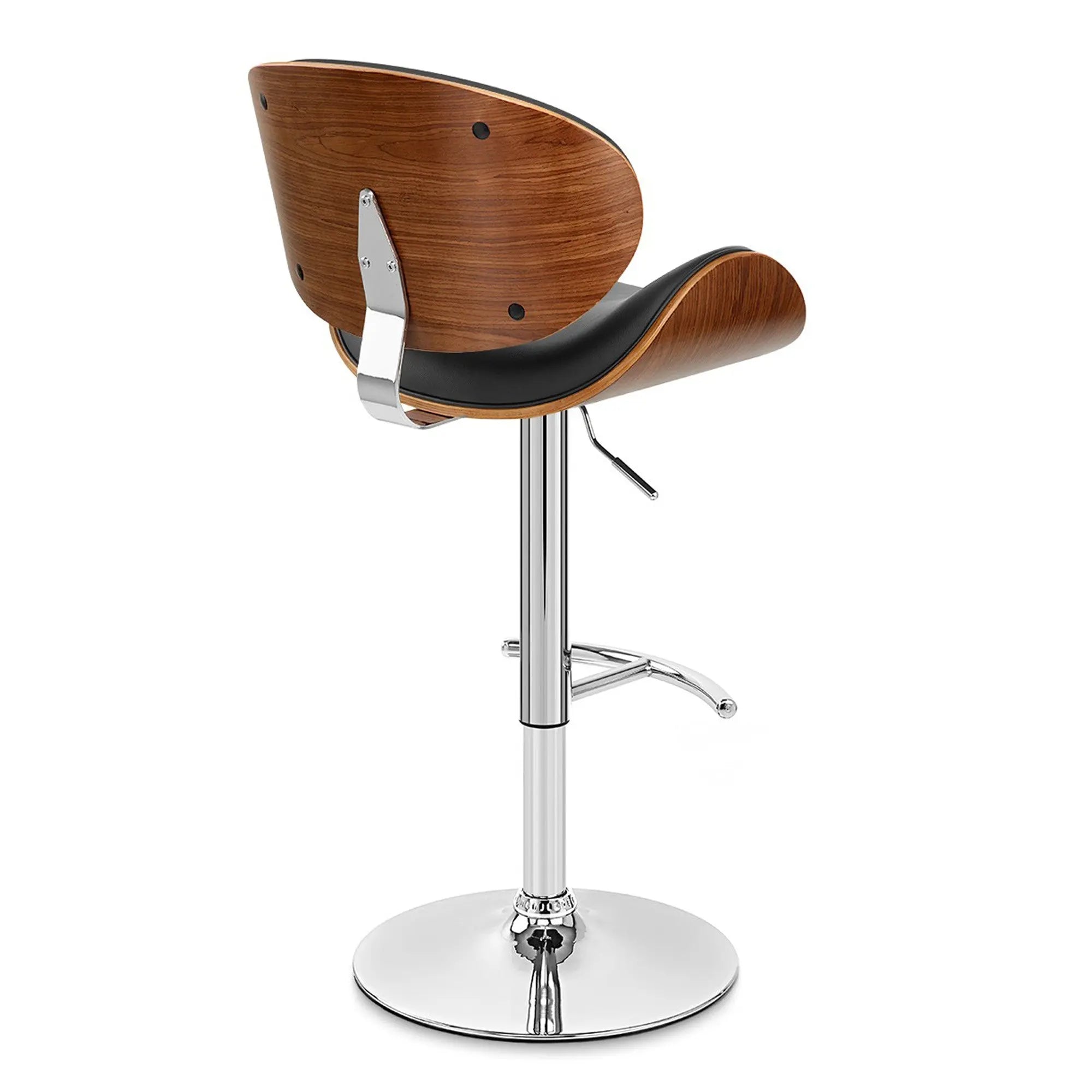 25" Black And Silver Faux Leather And Solid Wood Swivel Low Back Adjustable Height Bar Chair - GreatEagleInc