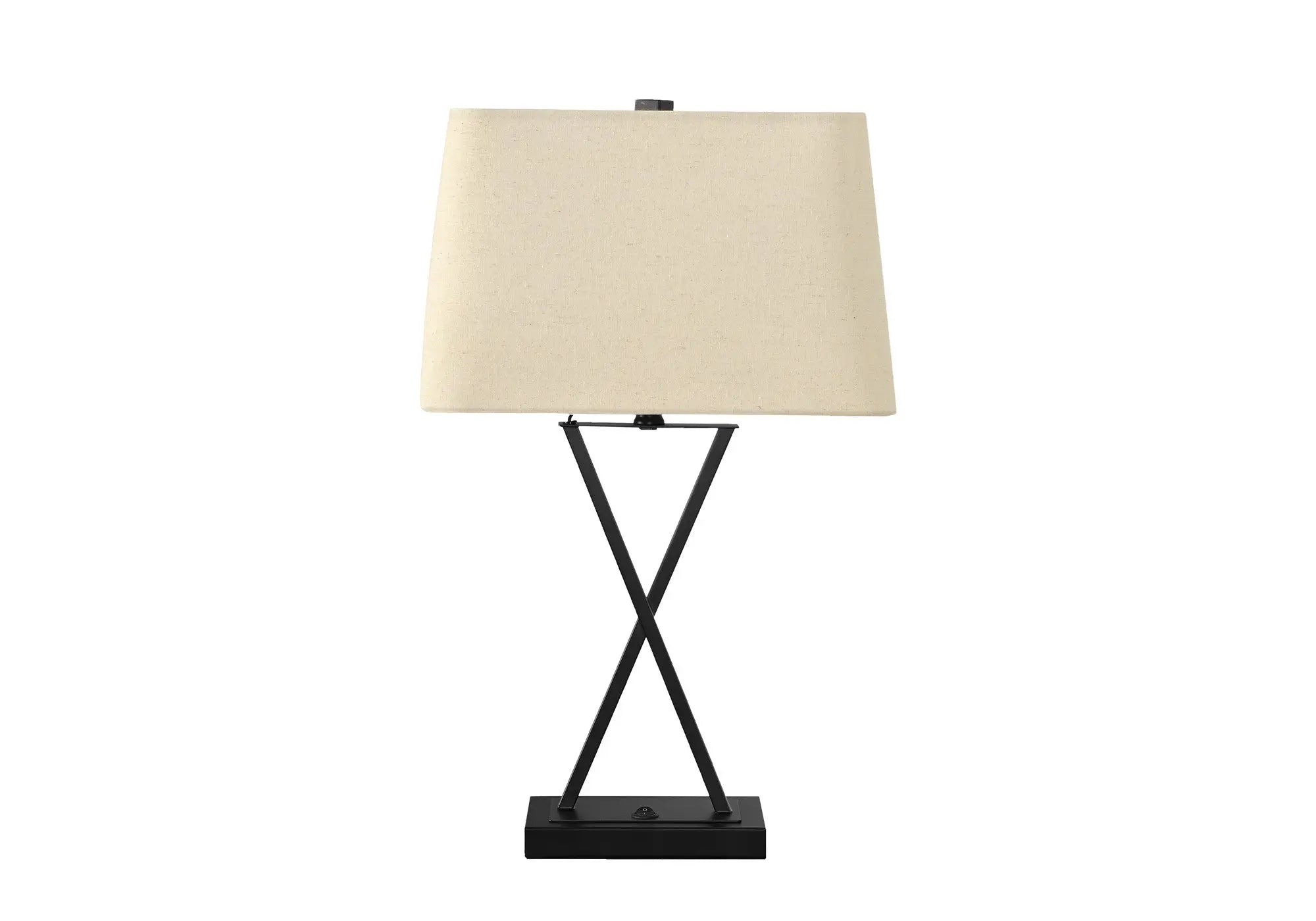 25" Black Metal Geometric USB Table Lamp With Beige Shade Homeroots Lighting
