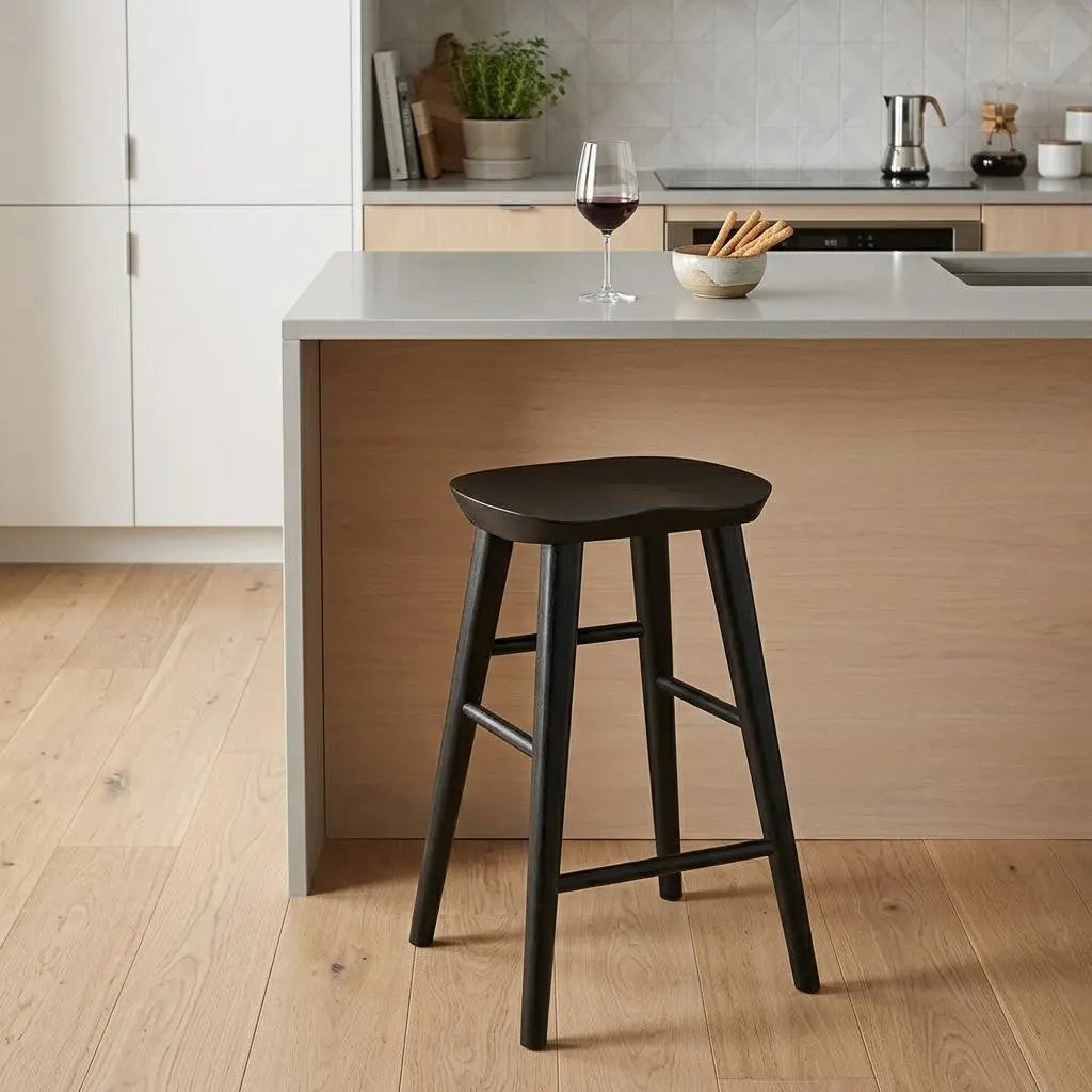 25" Black Solid Wood Backless Counter Height Bar Chair Homeroots Living Room