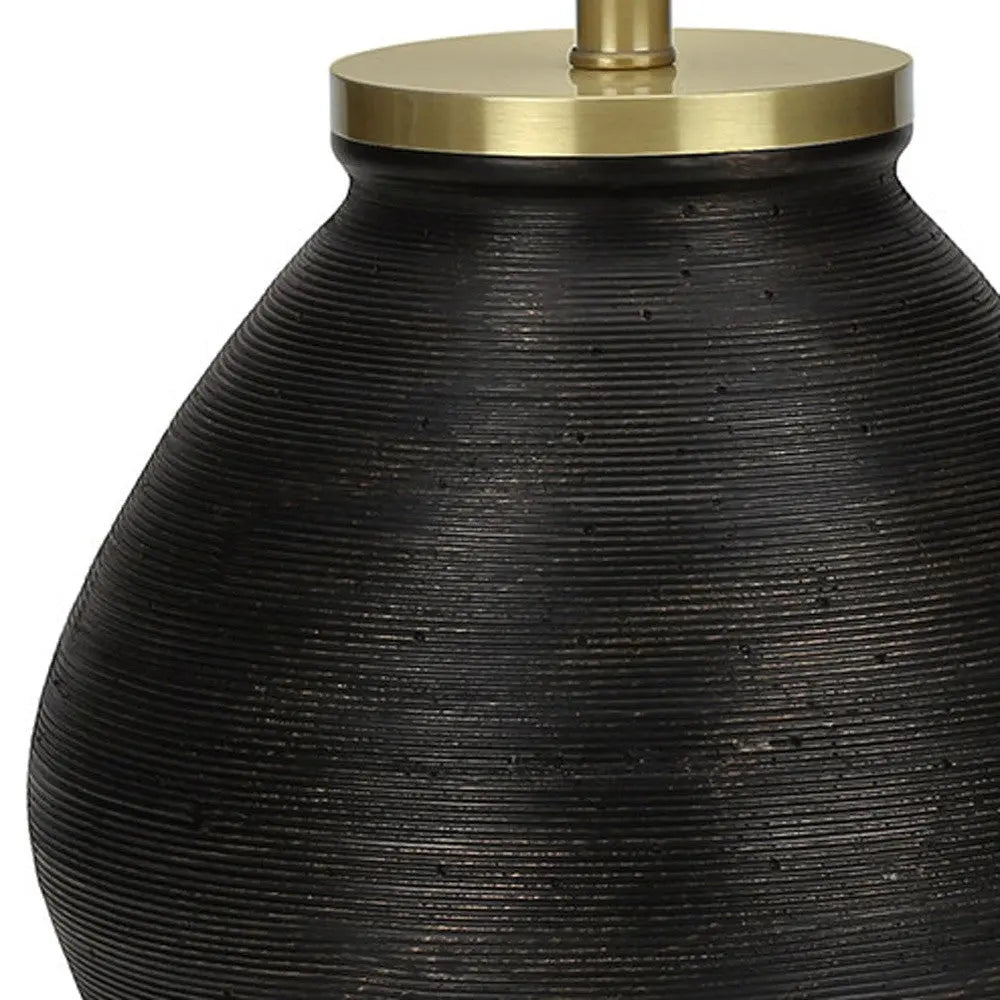 25" Black and Gold Concrete Round Table Lamp With Ivory Drum Shade Homeroots Lighting