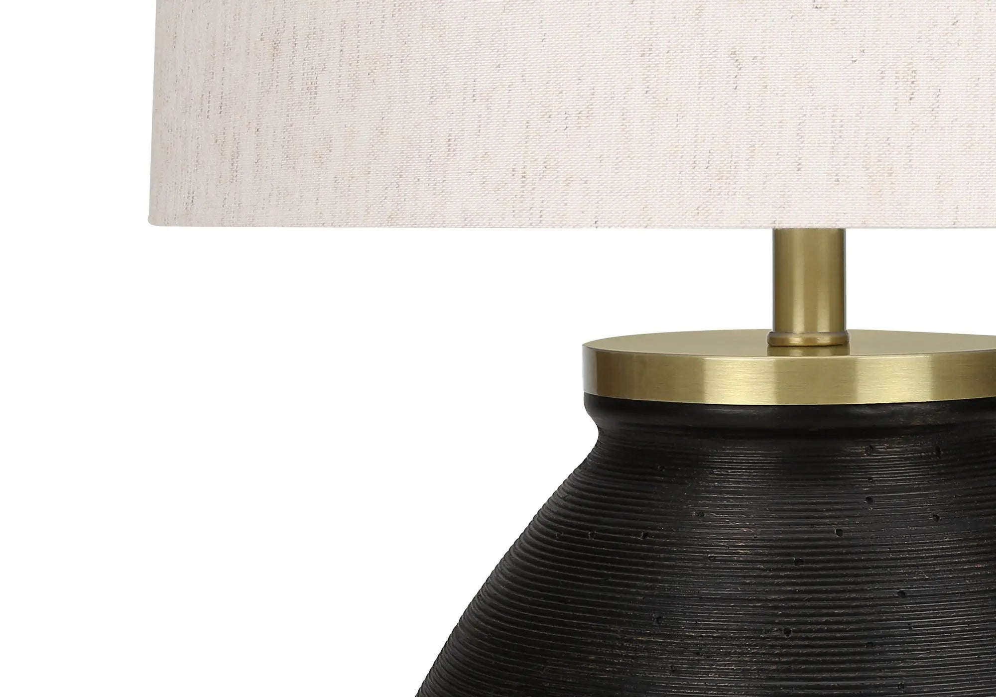 25" Black and Gold Concrete Round Table Lamp With Ivory Drum Shade Homeroots Lighting