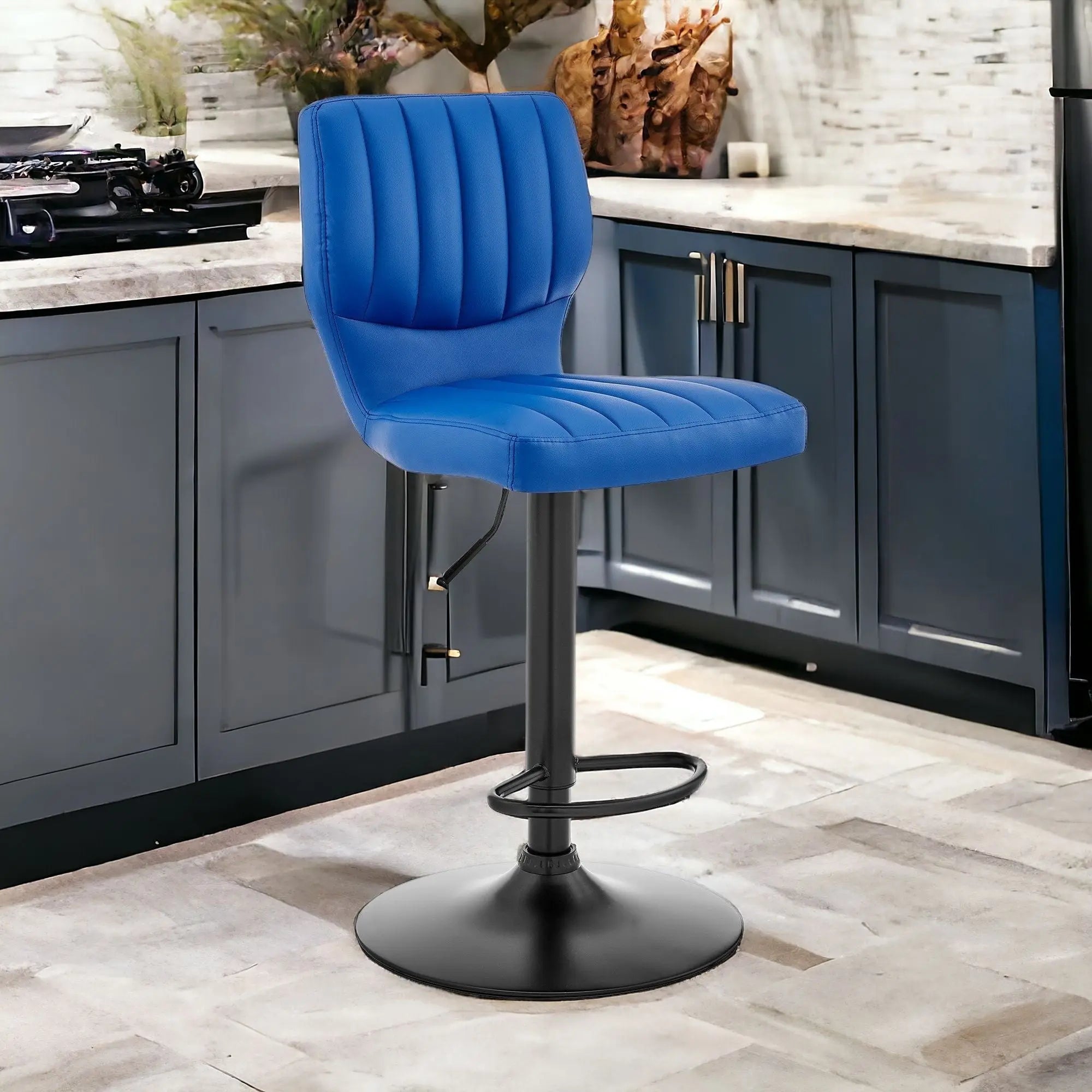 25" Blue And Black Iron Swivel Adjustable Height Bar Chair Homeroots Living Room