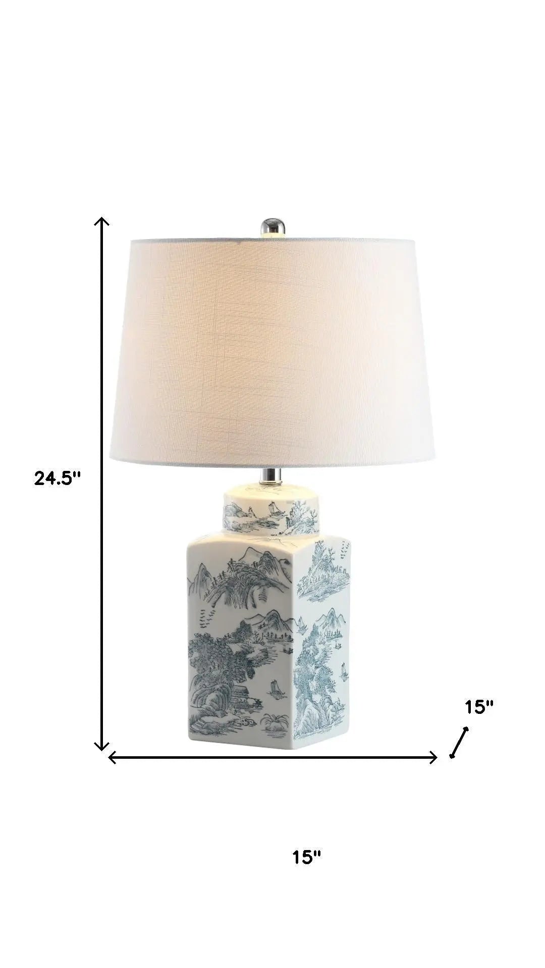 25" Blue And White Table Lamp With Drum Shade Homeroots Lighting