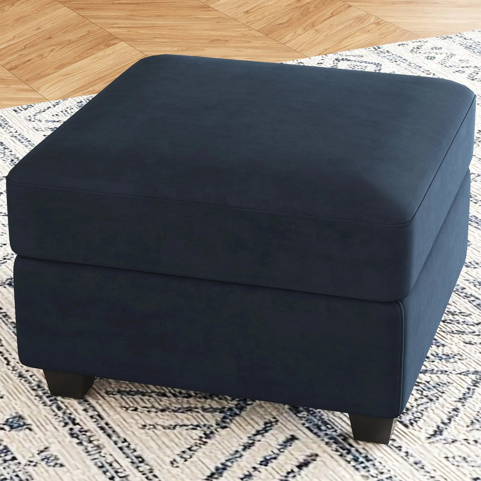 25" Blue and Black Velvet Storage Ottoman Homeroots Living Room