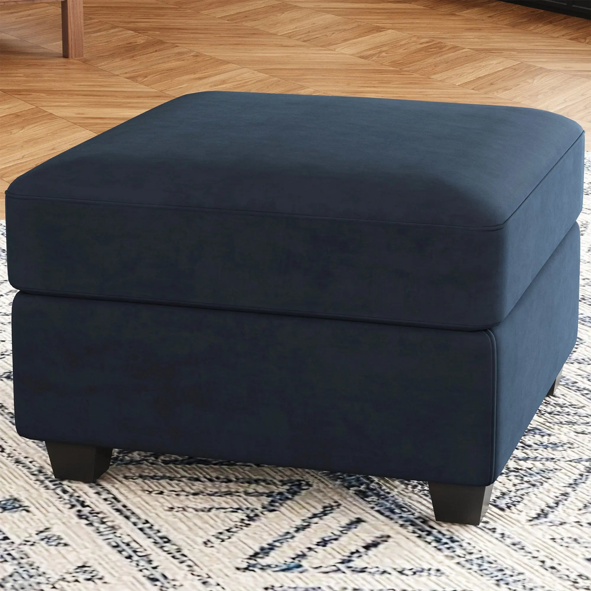 25" Blue and Black Velvet Storage Ottoman Homeroots Living Room
