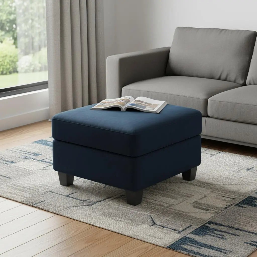 25" Blue and Black Velvet Storage Ottoman Homeroots Living Room