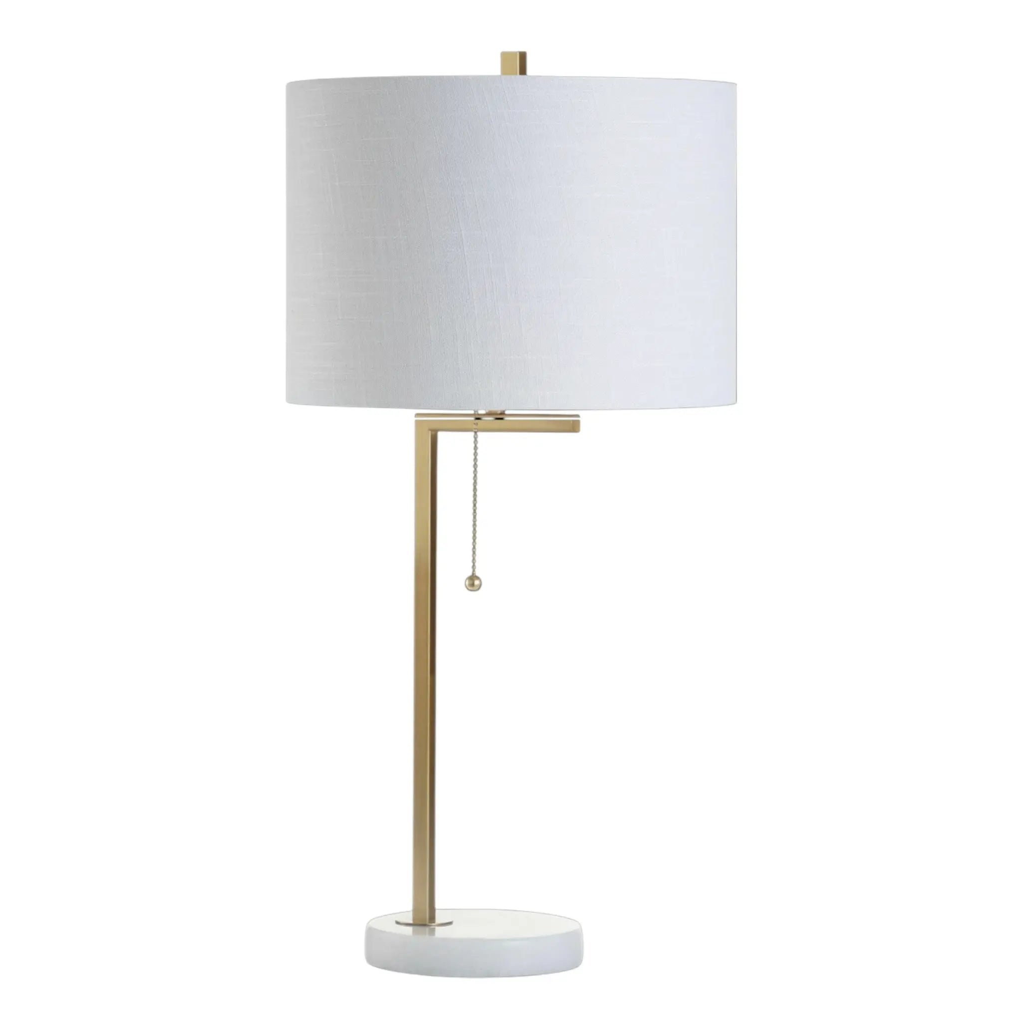 25" Brass And White Round Table Lamp With Drum Shade Homeroots Lighting